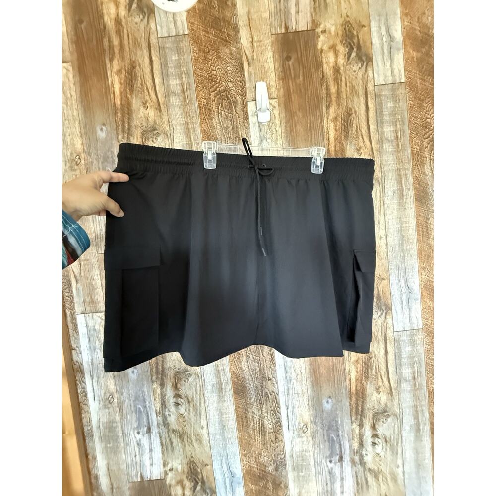 Vively Womens Black Skort 3X Athletic Activewear Cargo Pockets Stretch Lined